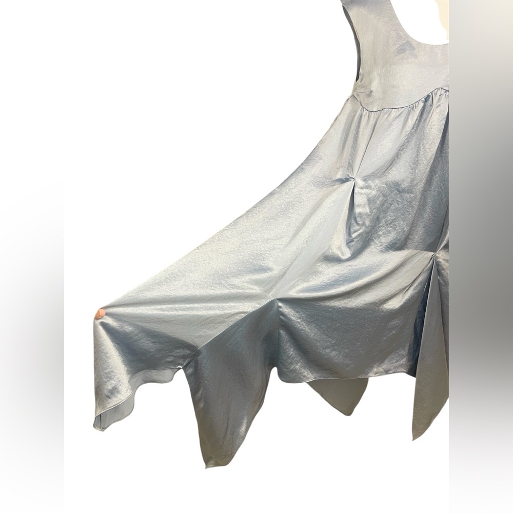 Collina Strada Dara Light Blue Satin Midi Dress Drapey Asymmetric Avant Garde - Picture 12 of 16